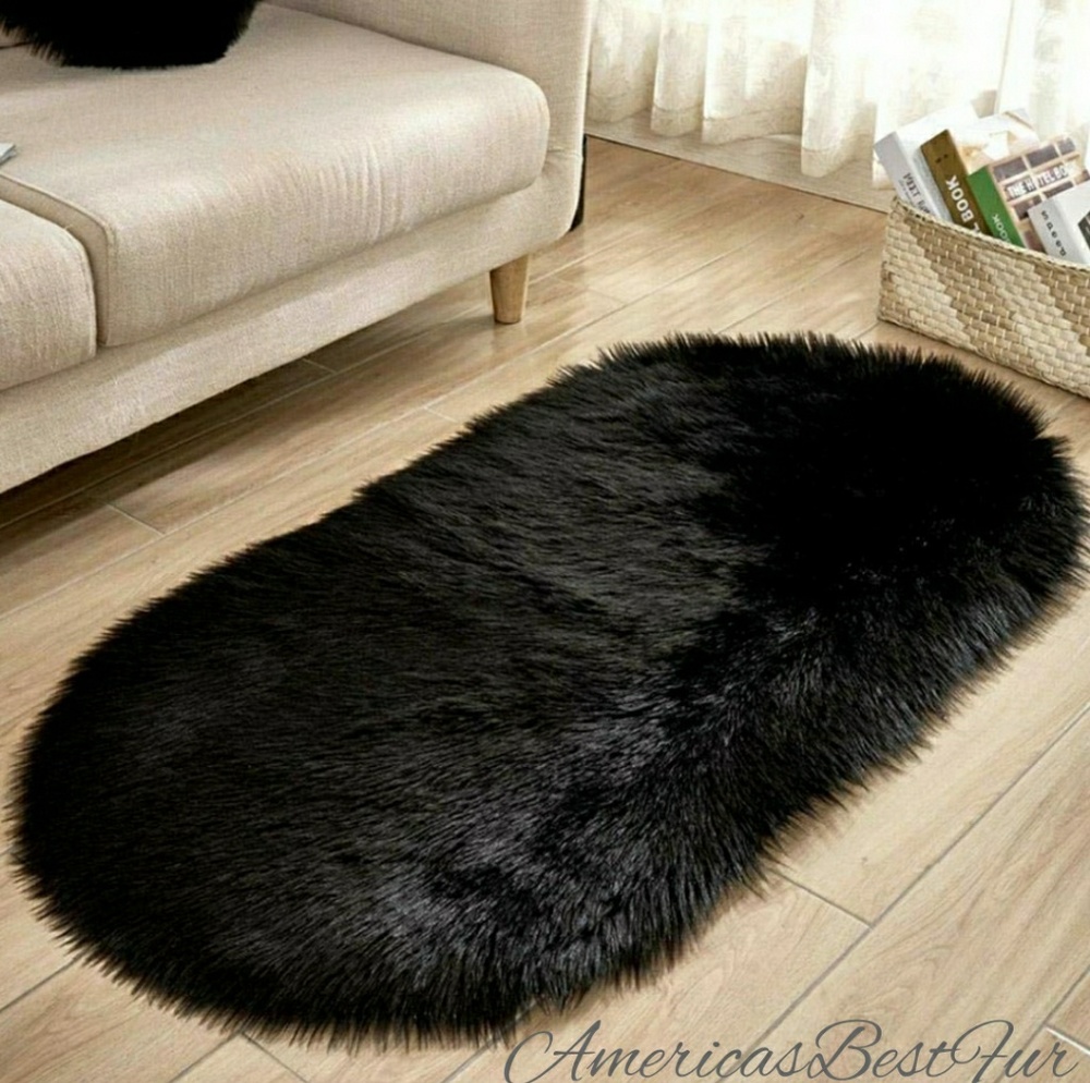Faux Fur Black Luxury Accent Area Rug 3'x5'